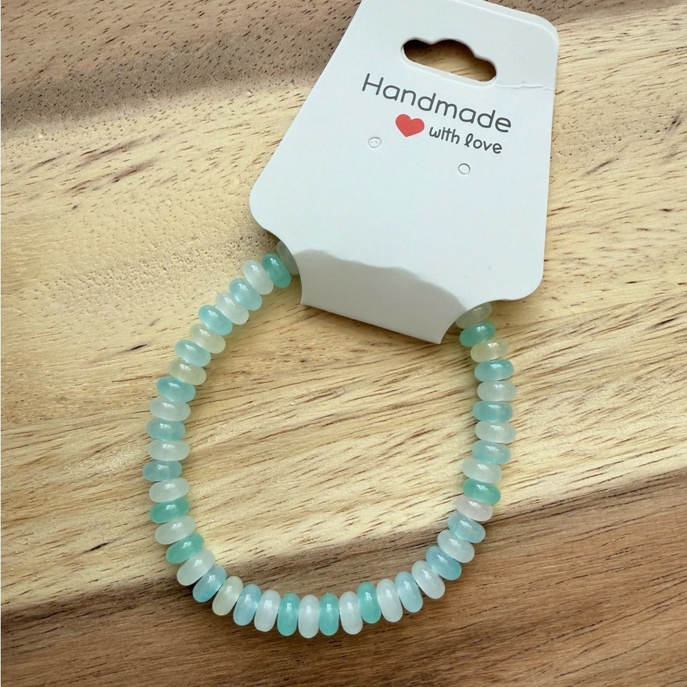 Light Blue and White Glass Beaded Bracelet